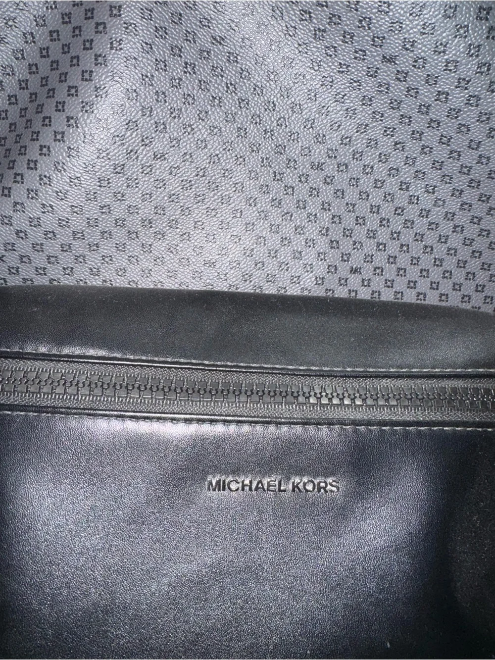 Michael Kors Gray Monogram Backpack with Black Leather Front Pocket